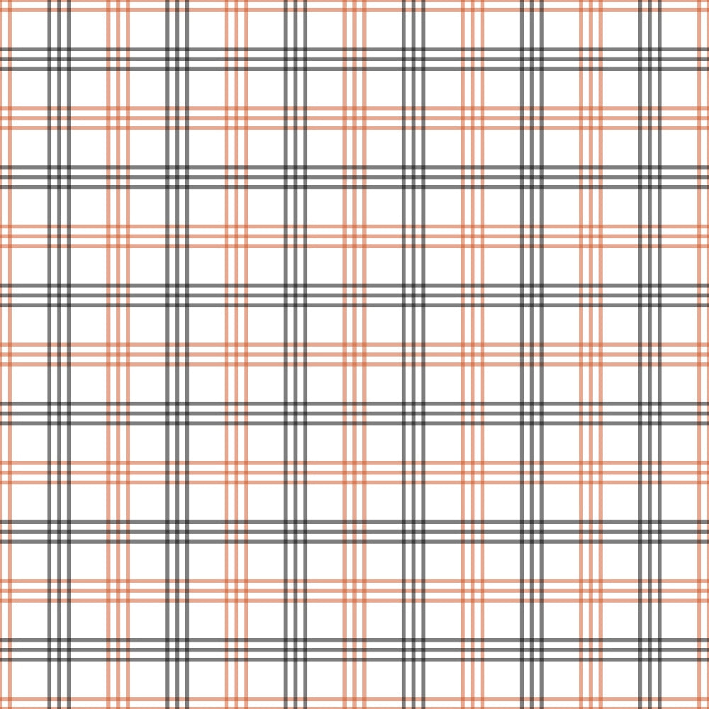 fall orange, plaid pattern, tartan, checkered design, autumn colors, coral pink, charcoal gray, white background, geometric lines, intersecting stripes,, fabric panel, seasonal fabric, warm tones, repeating pattern, woven appearance, craft fabric, sewing material, rectangular grid, crosshatch design
