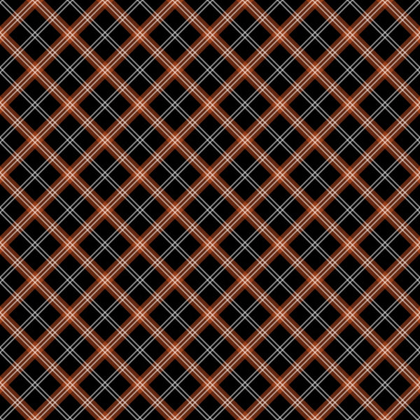 fall orange, black background, white lines, plaid pattern, diagonal stripes, crosshatch design, geometric pattern, autumn colors,, fabric panel, seasonal fabric, orange plaid, tartan style, intersecting lines, fall themed, harvest colors, craft fabric, sewing material