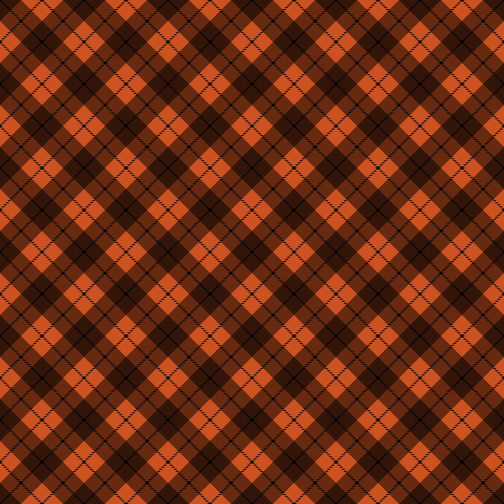 orange, brown, rust, plaid pattern, argyle, diagonal stripes, geometric design, fall colors, autumn theme,, fabric panel, checkered, crosshatch lines, warm tones, seasonal fabric, diamond shapes, repetitive pattern, crafting material, textile design