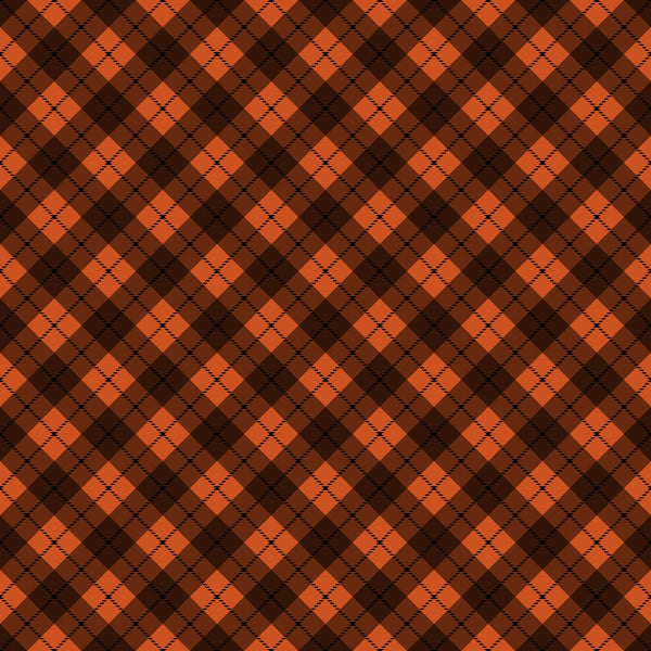 orange, brown, rust, plaid pattern, argyle, diagonal stripes, geometric design, fall colors, autumn theme,, fabric panel, checkered, crosshatch lines, warm tones, seasonal fabric, diamond shapes, repetitive pattern, crafting material, textile design