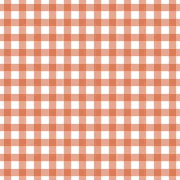 orange, white, plaid, gingham, checkered pattern, fall colors, autumn,, fabric panel, geometric design, rustic orange, peach tones, woven look, crafting material, seasonal fabric, warm tones, country style, checker squares
