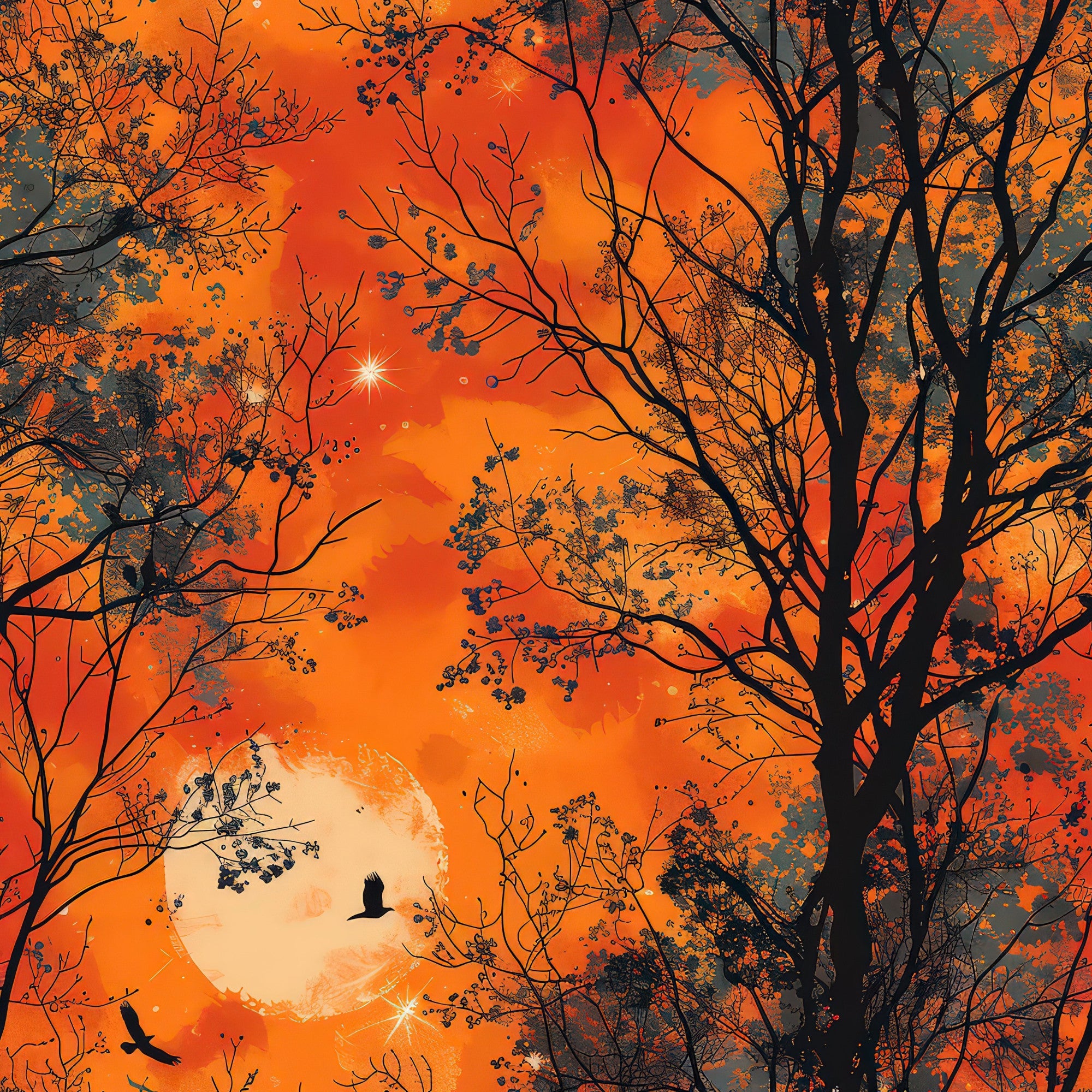 Fall Sunset Forest Pattern 4 Minky Fabric