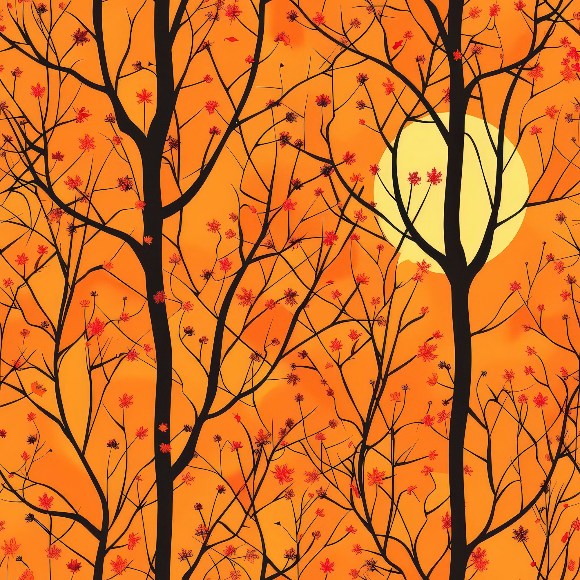 Fall Sunset Forest Pattern 7 Minky Fabric