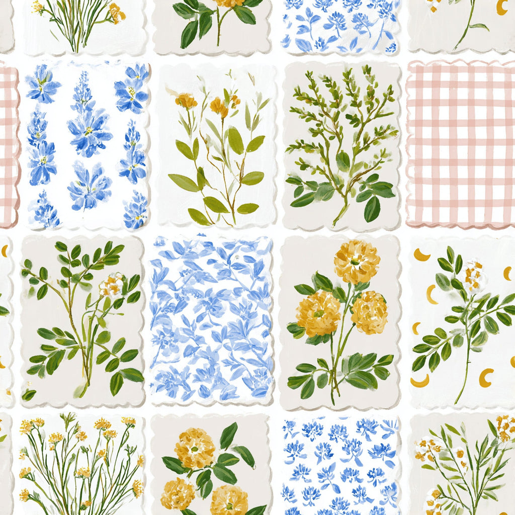 Farmhouse Floral Grid Pattern 1 Minky Fabric