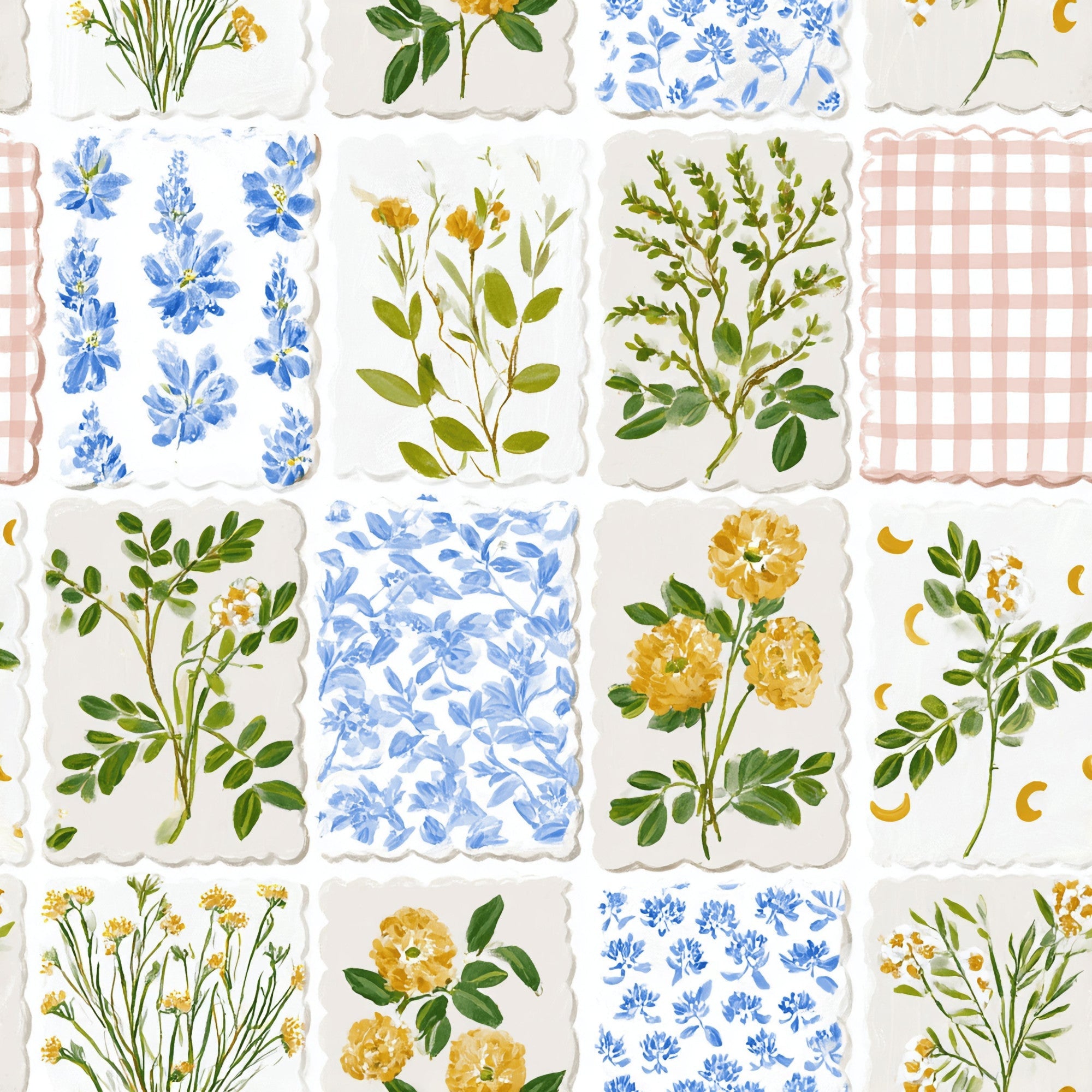 Farmhouse Floral Grid Pattern 1 Minky Fabric
