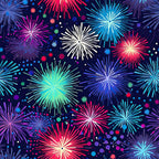 fireworks, navy blue background, pink fireworks, blue fireworks, purple fireworks, white fireworks, turquoise fireworks, magenta fireworks, starburst pattern, celebration theme, night sky, sparkles, dots,, fabric panel, festive design, radial bursts, colorful explosions, party theme, bright colors