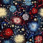 fireworks pattern, red white blue, patriotic colors, starburst design, explosive motifs, celebration theme, black background,, fabric panel, fourth of july, independence day, festive pattern, radiating lines, sparkle effects, holiday fabric, bursting stars, pyrotechnic design, americana theme, cotton fabric, quilting material