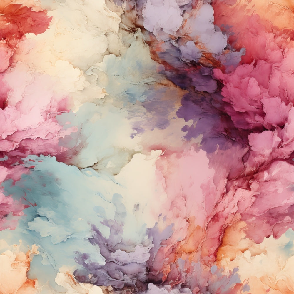 watercolor, abstract swirls, pink tones, coral colors, purple hues, lavender shades, cream white, soft pastels, flowing patterns, organic shapes, dreamy atmosphere, artistic design, cotton fabric, quilting panel, fluid movement, ethereal style, blended colors, seamless pattern, contemporary art, fabric yardage