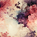 floral pattern, swirls, pink flowers, purple blooms, cream background, coral petals, mauve tones, dusty rose, flowing design, botanical motifs, delicate branches, soft pastels, romantic florals,, fabric panel, feminine colors, dreamy aesthetic, layered petals, ornate swirls, vintage inspired