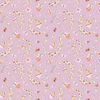 lavender purple, pastel pink, soft yellow, orange carrots, floral wreaths, easter eggs, butterflies, spring flowers, seamless pattern, repeating motifs, whimsical style, seasonal design,, fabric panel, easter theme, botanical elements, delicate florals, cottage core aesthetic, spring celebration, coordinating colors