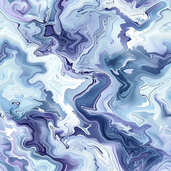 fluid art, marbled pattern, abstract swirls, navy blue, lavender purple, white, light blue, periwinkle, flowing design, organic movement, liquid marble, contemporary art, modern abstract,, fabric panel, artistic swirls, paint pour effect, mesmerizing pattern, cool tones, dynamic flow