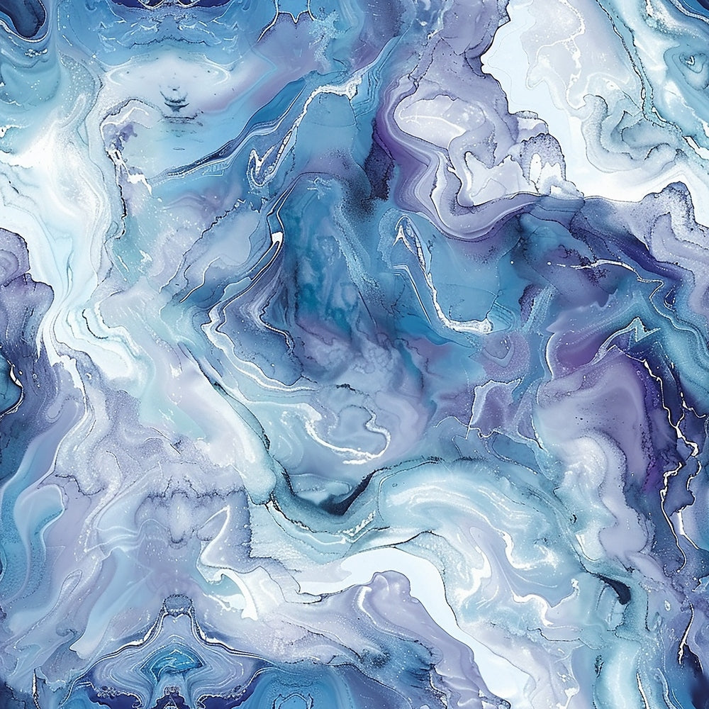 fluid art, marbled pattern, abstract design, turquoise blue, navy blue, periwinkle, white swirls, purple accents, gold veining, organic shapes, flowing movement, contemporary style, modern aesthetic,, fabric panel, artistic print, liquid marble, sophisticated colors, dreamy atmosphere, luxurious feel