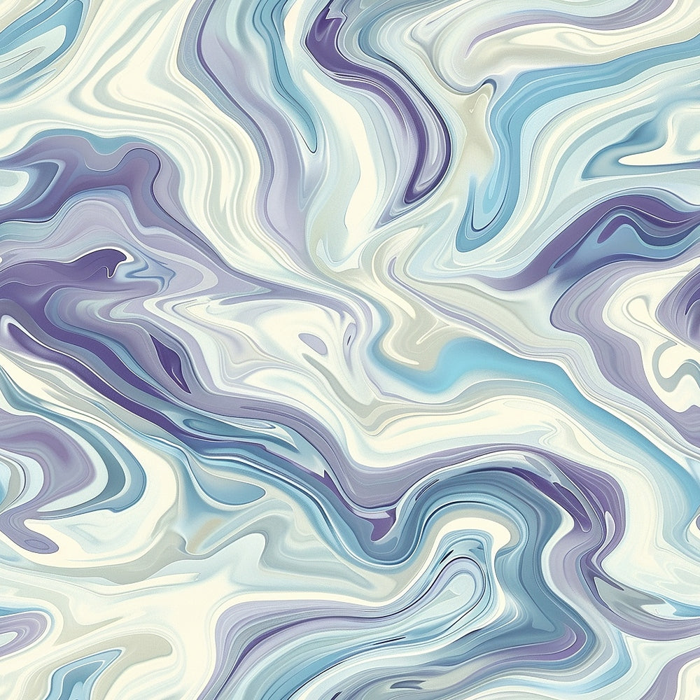 fluid pattern, marbled design, swirling motifs, purple tones, blue hues, cream colors, lavender shades, turquoise accents, abstract art, flowing lines,, fabric panel, modern style, contemporary design, organic shapes, wavy patterns, artistic swirls, cotton fabric, crafting material, sewing supplies
