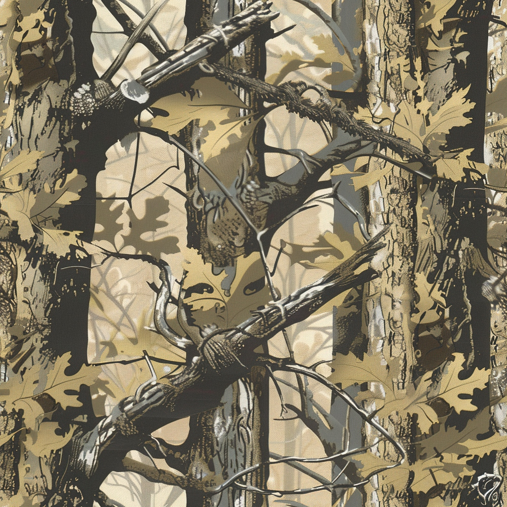 forest camouflage, hunting camo, tree branches, brown tones, tan colors, beige shades, bark texture, woodland pattern, outdoor theme, nature motif,, fabric panel, camouflage print, hunting fabric, earth tones, rustic pattern, branches design, natural camouflage, outdoor adventure