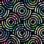 iridescent purple, teal blue, mint green, peacock colors, concentric circles, geometric pattern, abstract design, psychedelic style, holographic effect, rainbow shimmer, circular motifs, retro vibes, mesmerizing pattern,, fabric panel, vibrant hues, optical illusion, modern abstract, swirling circles