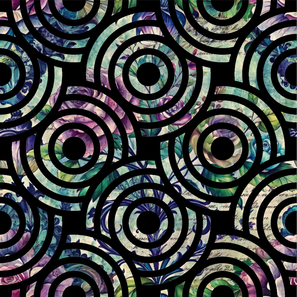 iridescent purple, teal blue, mint green, peacock colors, concentric circles, geometric pattern, abstract design, psychedelic style, holographic effect, rainbow shimmer, circular motifs, retro vibes, mesmerizing pattern,, fabric panel, vibrant hues, optical illusion, modern abstract, swirling circles
