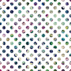 polka dots, circular pattern, green, teal, purple, navy blue, cream, beige, botanical motifs, leaf patterns, nature inspired, abstract circles,, fabric panel, forest theme, organic shapes, muted colors, geometric design, repeating pattern, crafting material