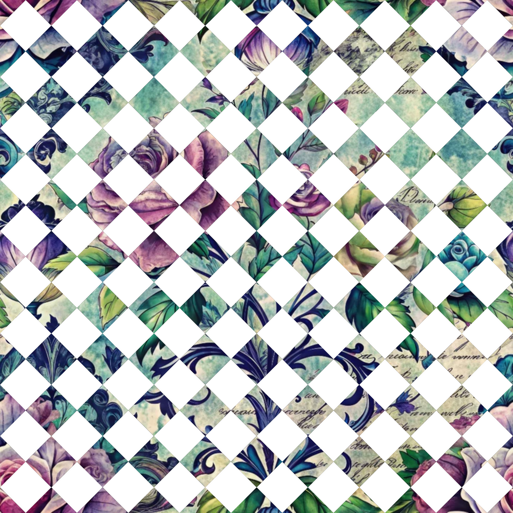 • Forest Memories Pattern 18 Fabric • floral • vintage • script • blue • purple • green • cotton • quilting • yardage • leafy • decorative • elegant • handcrafted • botanical • soft texture