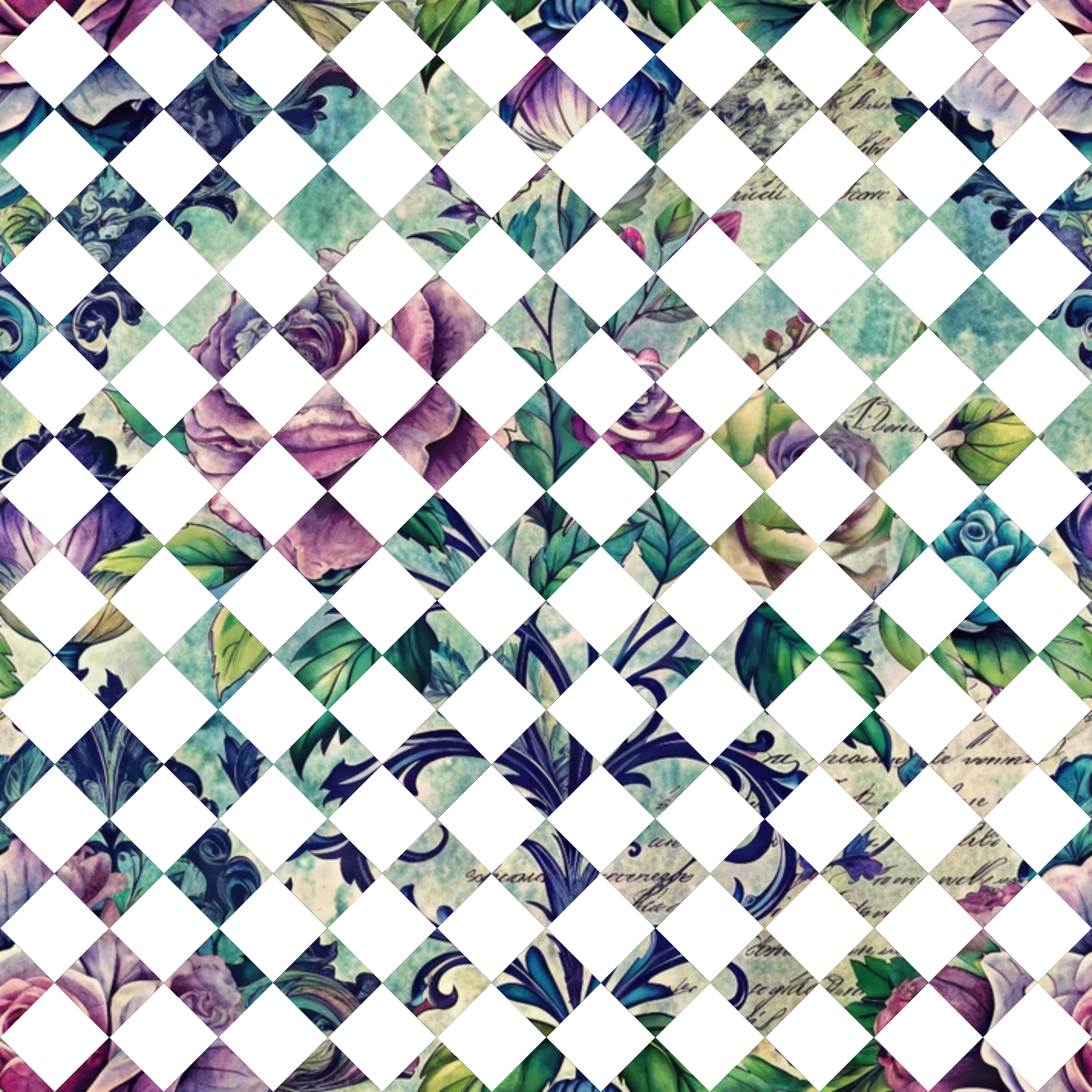 • Forest Memories Pattern 18 Fabric • floral • vintage • script • blue • purple • green • cotton • quilting • yardage • leafy • decorative • elegant • handcrafted • botanical • soft texture
