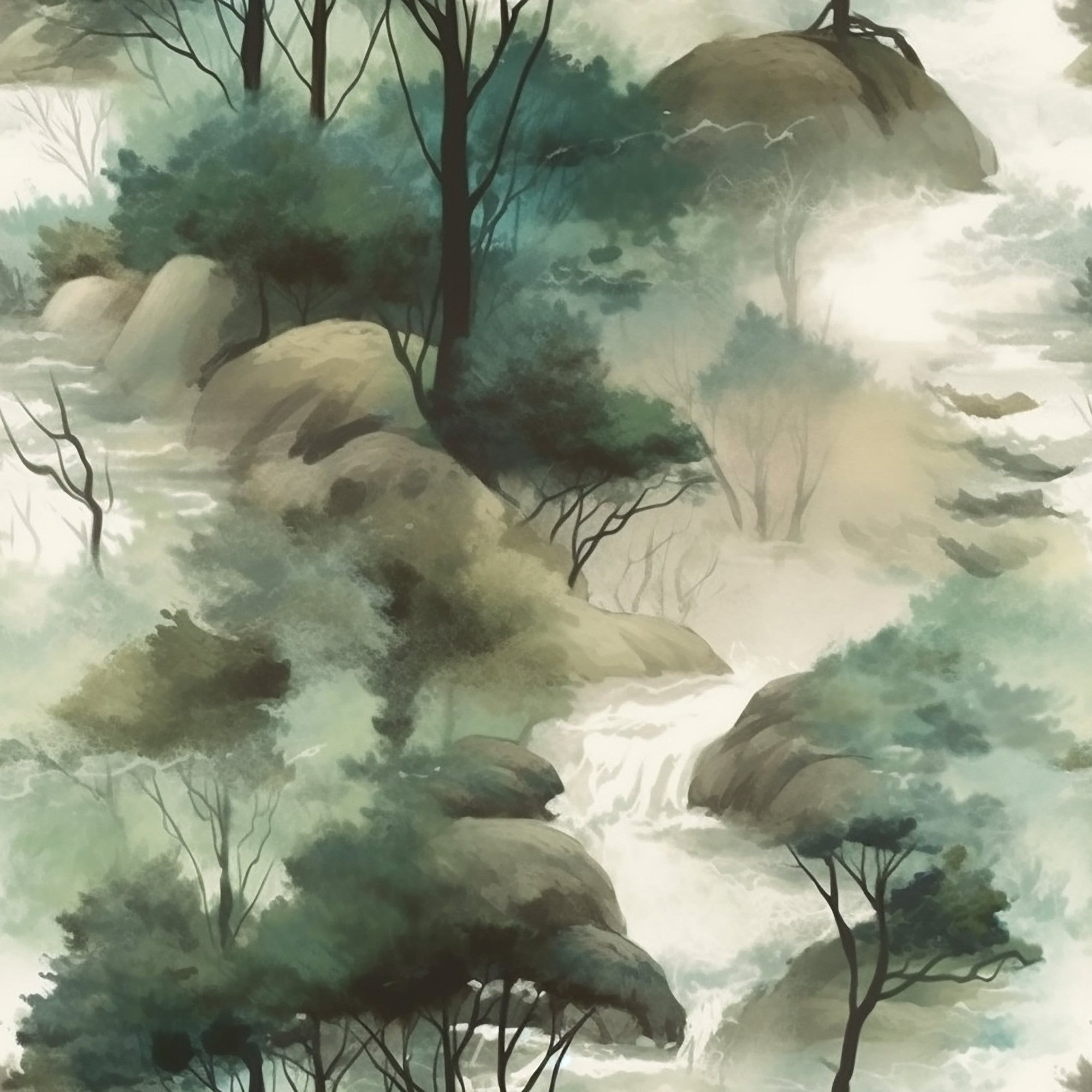 Misty Woodland Brook Pattern 1 Minky Fabric