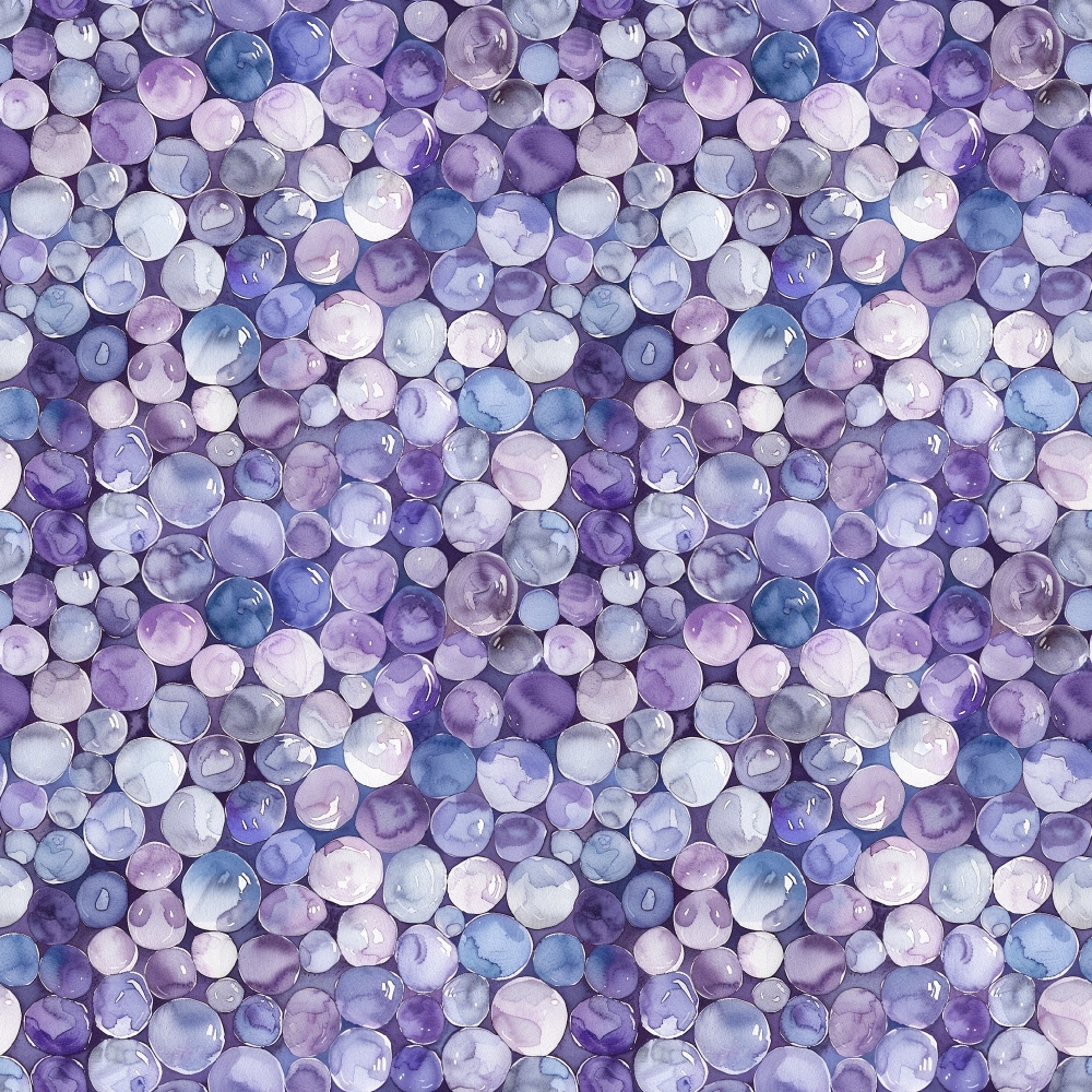 purple, lavender, blue, periwinkle, white, pearl pattern, circular design, gemstone motif, watercolor style, translucent pearls,, fabric panel, seamless pattern, organic shapes, iridescent effect, soft pastels, repeating circles, nature inspired, crafting material, sewing fabric