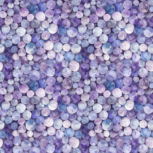 purple, lavender, blue, periwinkle, white, pearl pattern, circular design, gemstone motif, watercolor style, translucent pearls,, fabric panel, seamless pattern, organic shapes, iridescent effect, soft pastels, repeating circles, nature inspired, crafting material, sewing fabric