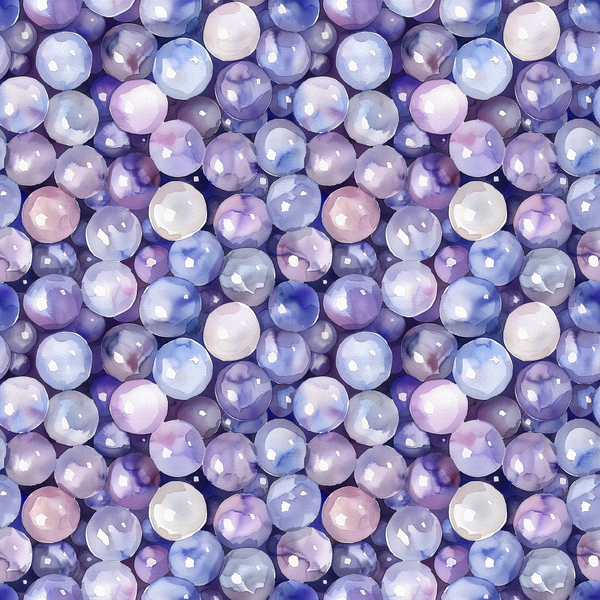 purple, lavender, blue, pink, white, pearls, circular pattern, geometric design, watercolor style, iridescent, lustrous, repeating motif,, fabric panel, ocean inspired, jewelry themed, soft pastels, seamless pattern, crafting material, sewing fabric