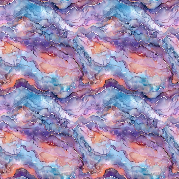 freshwater pearls, iridescent pattern, purple hues, blue tones, pink shades, coral accents, wavy lines, flowing design, abstract swirls, marbled texture,, fabric panel, lustrous finish, organic shapes, fluid motion, dreamy atmosphere, soft pastels, undulating waves, pearlescent effect, seamless repeat