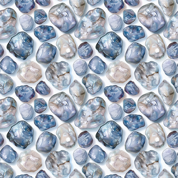 freshwater pearls, blue tones, gray shades, iridescent surfaces, pearl pattern, organic shapes, natural gemstones, lustrous finish, repeating motif,, fabric panel, ocean inspired, coastal theme, smooth textures, polished stones, nautical elements, aquatic colors, seamless design, crafting material