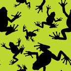 lime green, chartreuse, black silhouettes, frogs, amphibians, jumping frogs, scattered pattern, nature motif,, fabric panel, silhouette art, pond life, spring theme, wildlife design, animal print, repetitive pattern, contrast colors, crafting fabric
