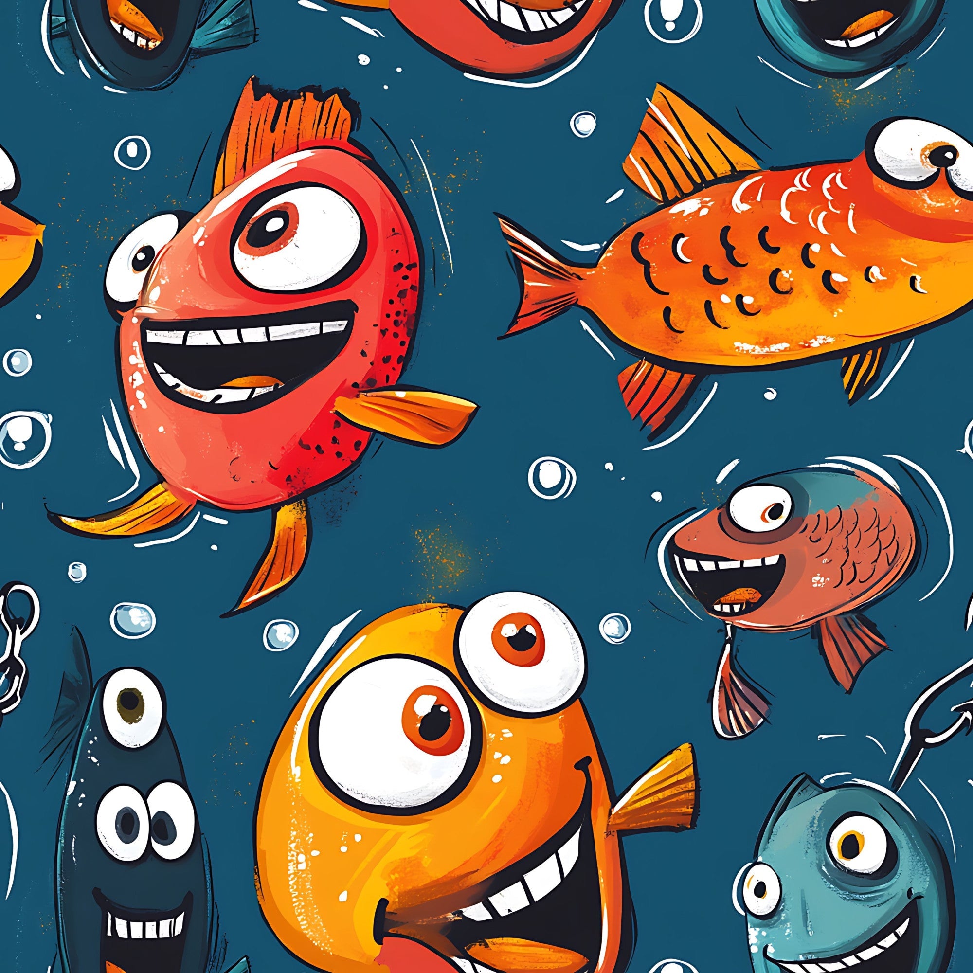 Funny Fish Faces Pattern 10 Minky Fabric