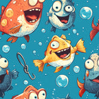 Funny Fish Faces Pattern 11 Minky Fabric