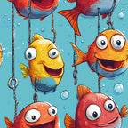 Funny Fish Faces Pattern 15 Minky Fabric