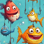 Funny Fish Faces Pattern 16 Minky Fabric