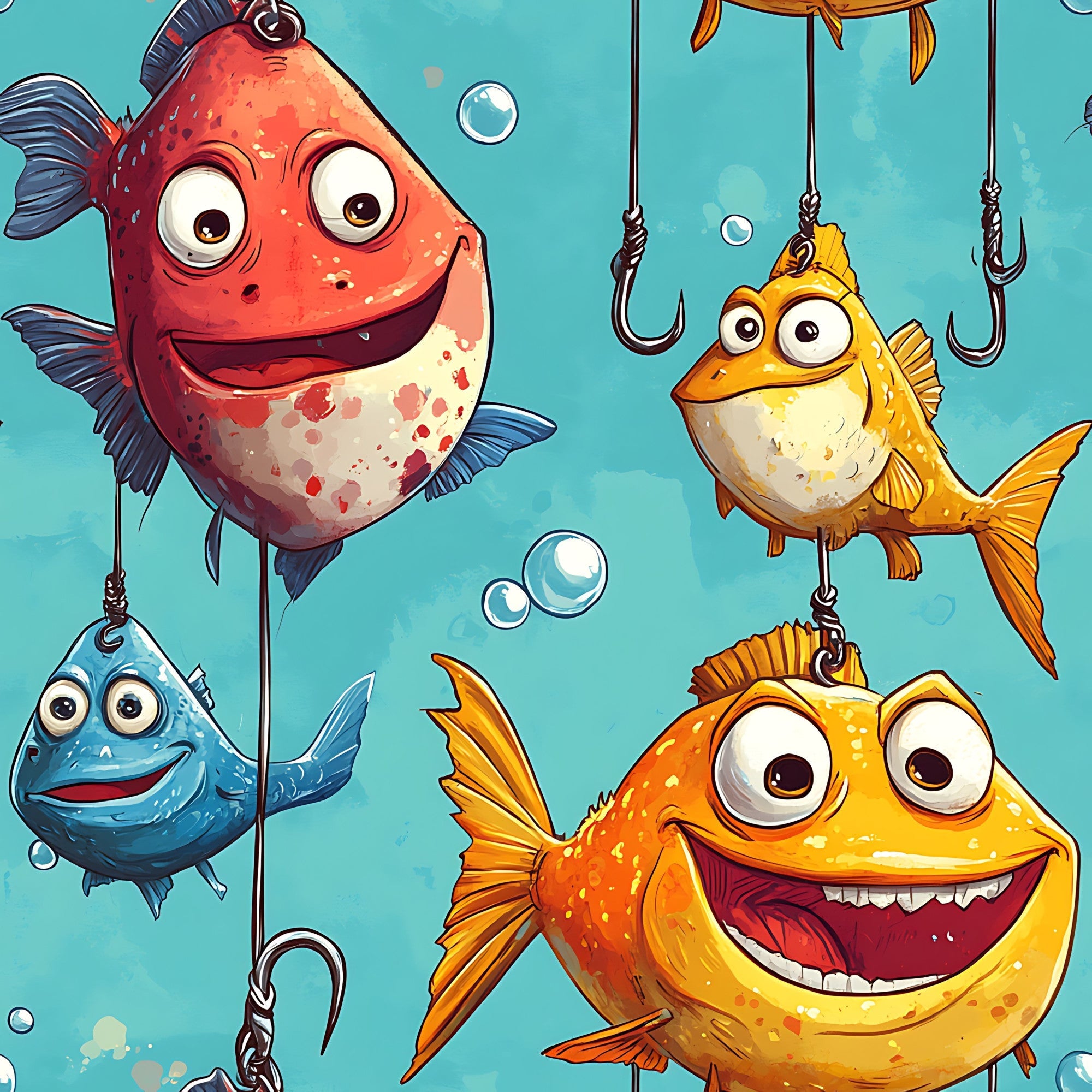 Funny Fish Faces Pattern 16 Minky Fabric
