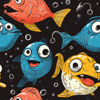 Funny Fish Faces Pattern 18 Minky Fabric