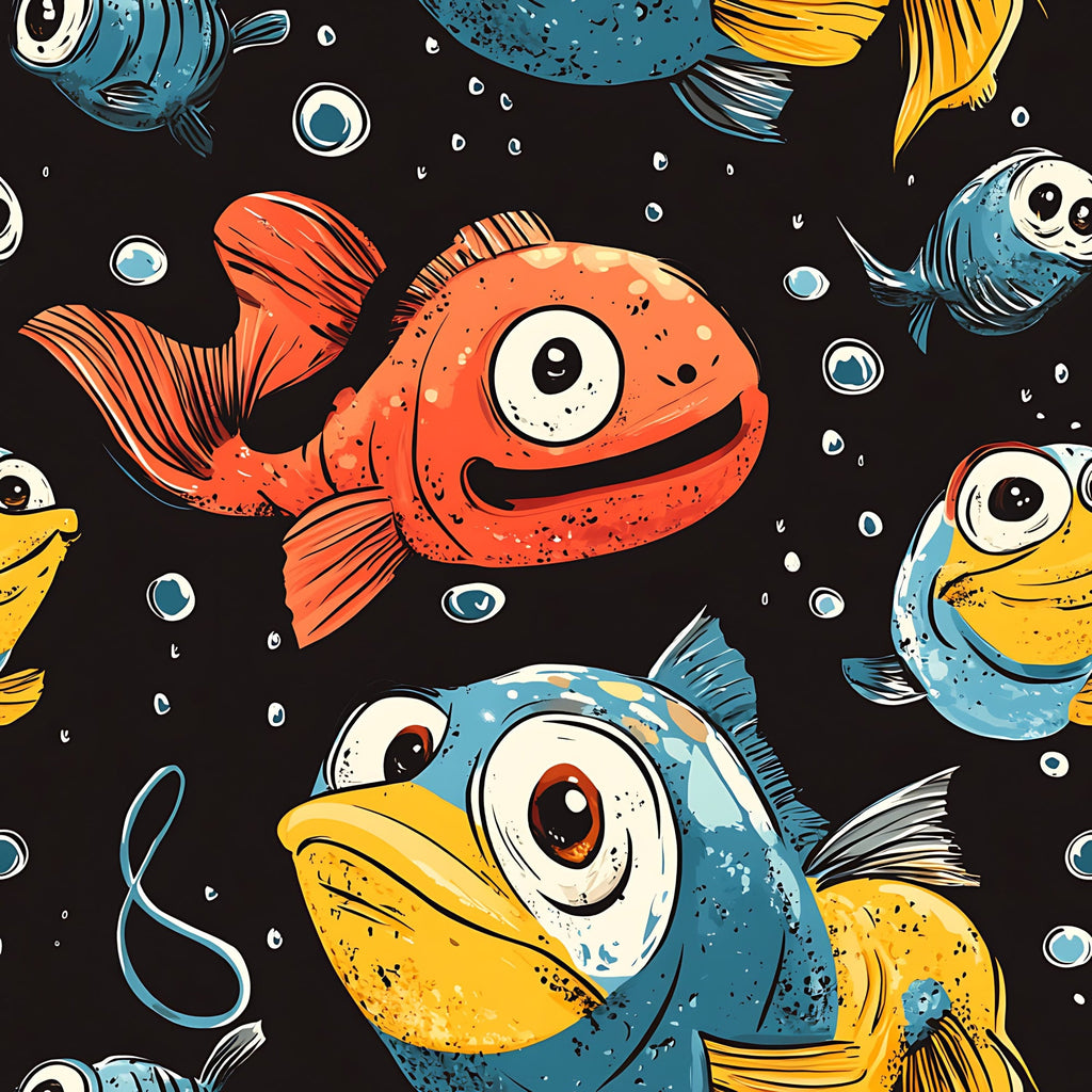 Funny Fish Faces Pattern 1 Minky Fabric