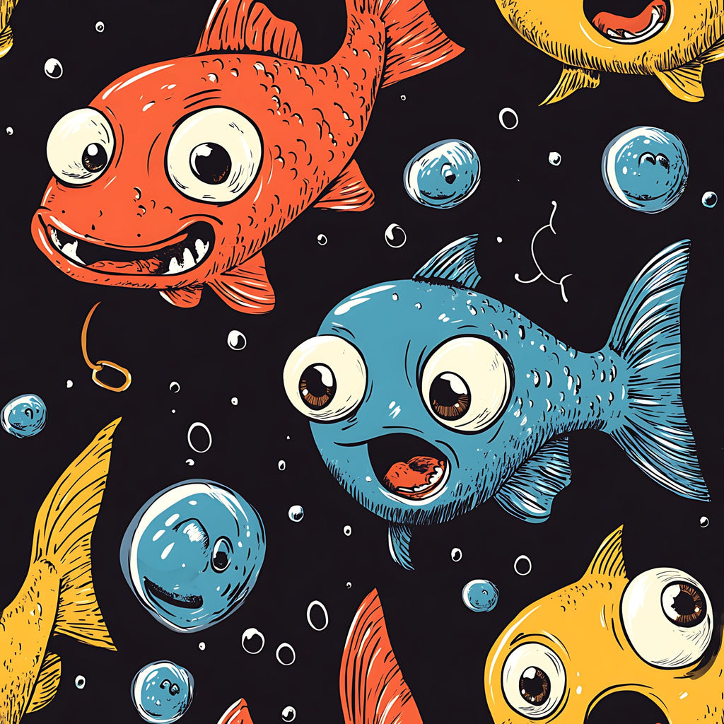 Funny Fish Faces Pattern 2 Minky Fabric