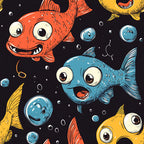 Funny Fish Faces Pattern 2 Minky Fabric