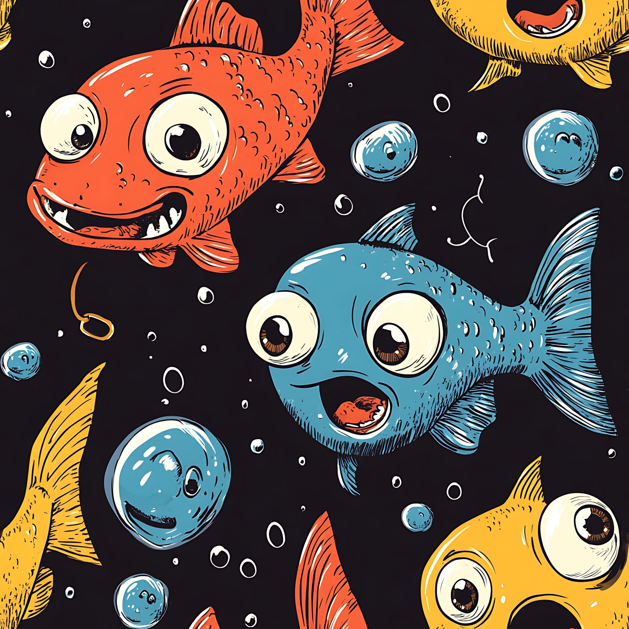 Funny Fish Faces Pattern 2 Minky Fabric
