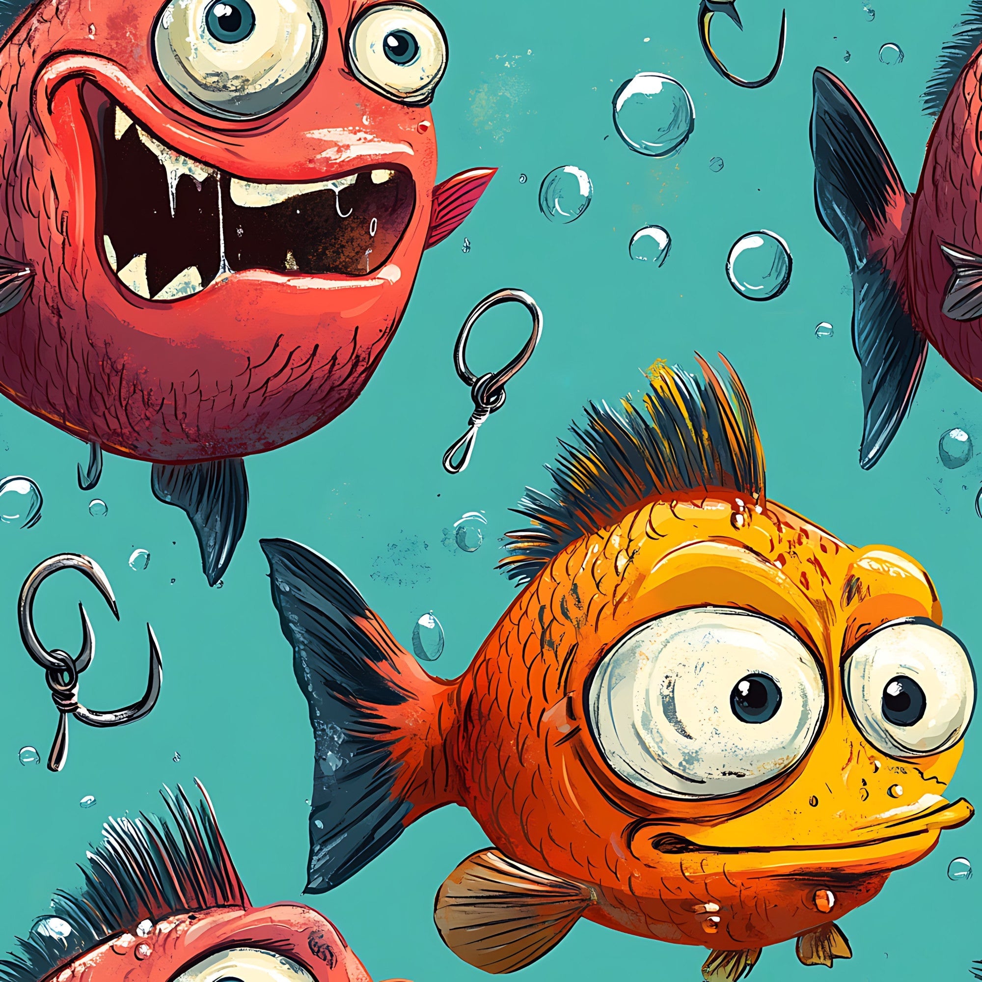 Funny Fish Faces Pattern 3 Minky Fabric