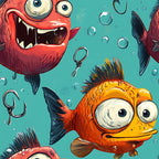 Funny Fish Faces Pattern 3 Minky Fabric