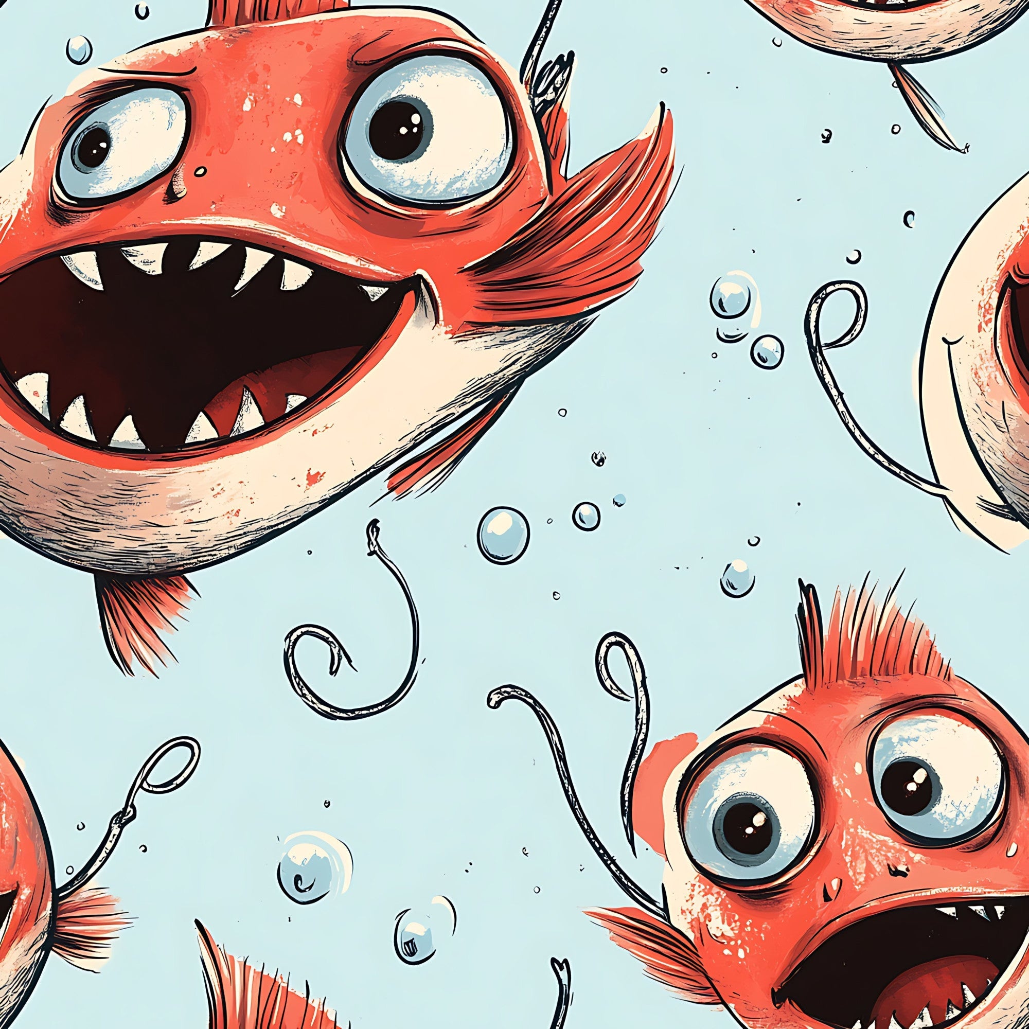 Funny Fish Faces Pattern 4 Minky Fabric