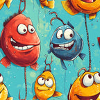 Funny Fish Faces Pattern 6 Minky Fabric