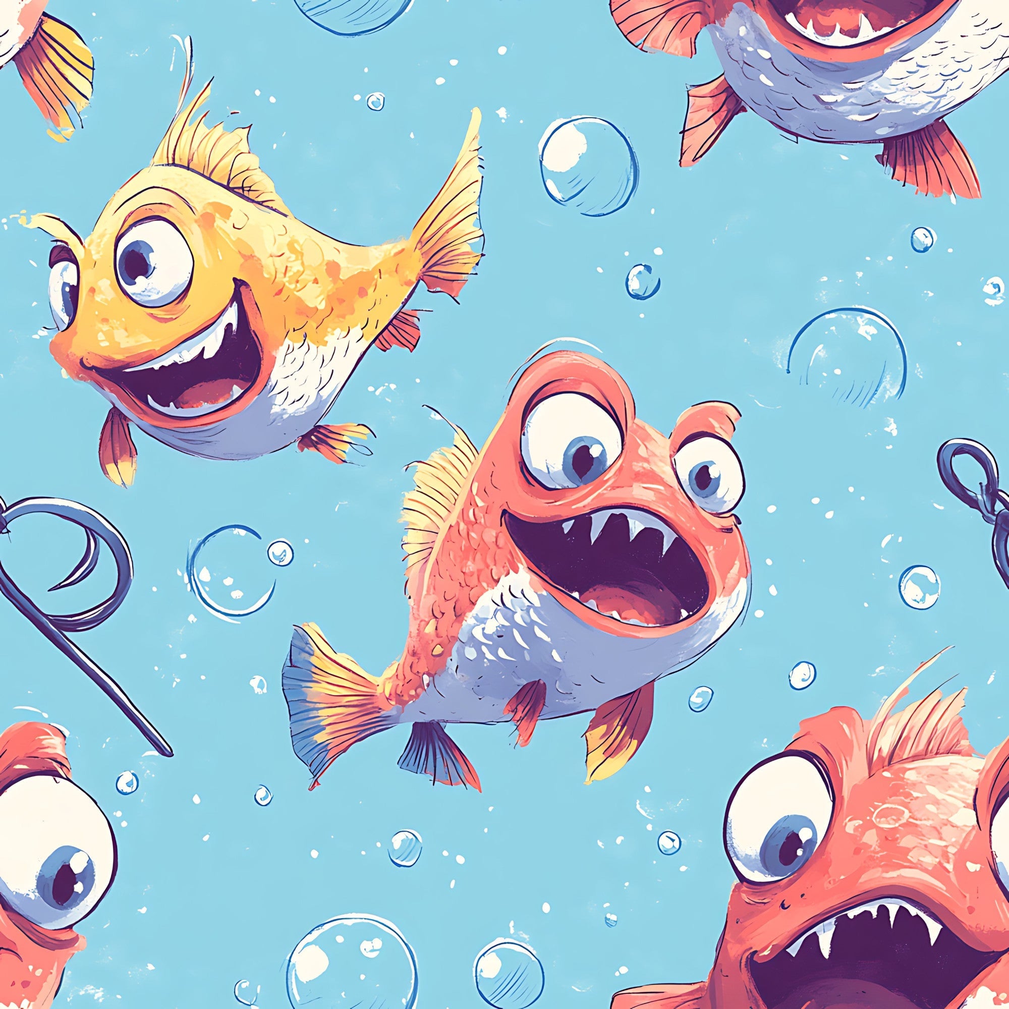 Funny Fish Faces Pattern 8 Minky Fabric