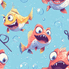 Funny Fish Faces Pattern 8 Minky Fabric