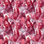 garnet, red, pink, burgundy, crimson, rose, gemstones, crystals, minerals, geometric pattern, repeating design, watercolor style, translucent, faceted gems,, fabric panel, luxurious, sparkling, jewel tones, seamless pattern