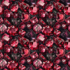 garnet red, deep crimson, burgundy, dark red, gemstone pattern, faceted gems, jewels design, repeating pattern, luxury motif, precious stones, crystal cut, sparkling gems,, fabric panel, rich colors, elegant design, geometric facets, seamless repeat, luxurious feel, brilliant cut
