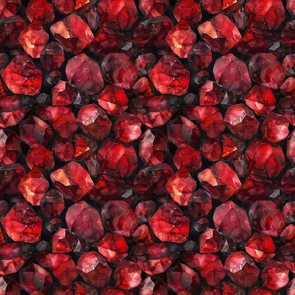 deep red, burgundy, crimson, maroon, garnet red, gemstones, crystals, precious stones, faceted gems, geometric pattern, repeating design, sparkling effect, luxurious, elegant, jewel tones,, fabric panel, rich colors, dimensional appearance, mineral pattern
