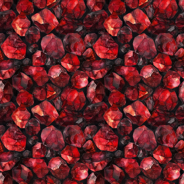 deep red, burgundy, crimson, maroon, garnet red, gemstones, crystals, precious stones, faceted gems, geometric pattern, repeating design, sparkling effect, luxurious, elegant, jewel tones,, fabric panel, rich colors, dimensional appearance, mineral pattern